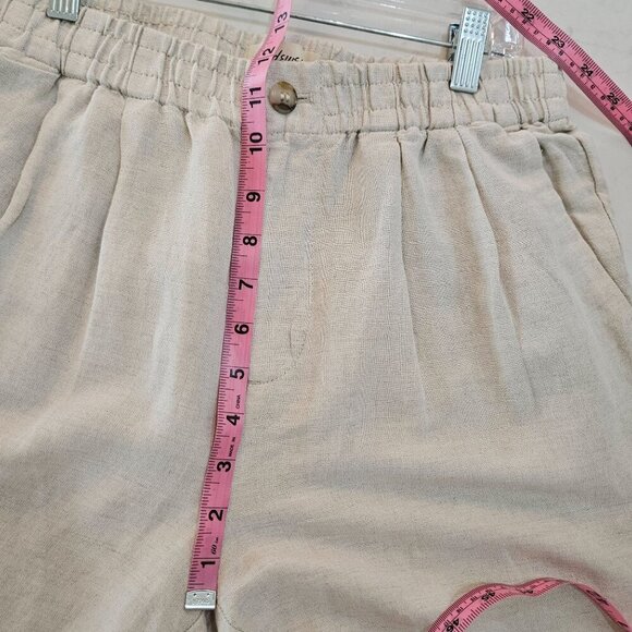 Madewell Linen Blend Pleated Tapered Pants Small Beige Elastic Waist - Picture 9 of 10